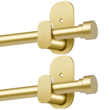Imagem de TONIAL Pacote com 2 varões de cortina de 4 a 2,1 m (4 a 2,1 m), hastes de cortina sem perfuração de 5/8 polegadas para janelas com suportes adesivos, haste de cortina pequena ajustável com acabamento