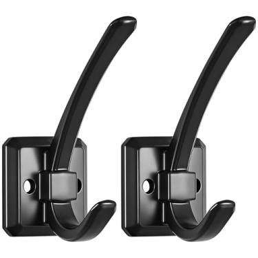 Imagem de Ruiziiz Gancho preto para toalha pacote com 4 ganchos para roupão de banho duplo de metal resistente, ganchos de toalha pretos para banheiros, cozinha, armário, garagem (689 preto, 2)