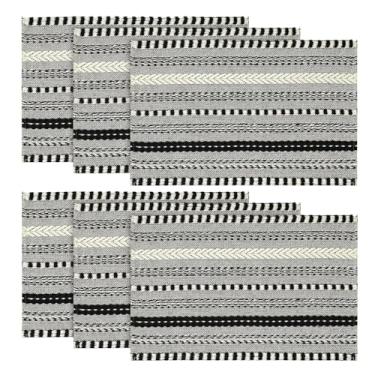 Imagem de Artoid Mode Jogo americano listrado trançado preto Farmhouse conjunto de tapetes de mesa sazonais de 6,12 x 18 polegadas decoração de festa cozinha jantar decoração