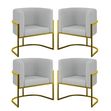Imagem de Kit 04 Poltronas Lua Sala Decorativa Base Ferro Gold Bouclê Cinza