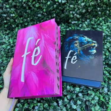 Imagem de Kit Casal Cristão 2 Bíblias Sagradas com Harpa e Índice Fé Rosa e Fé A