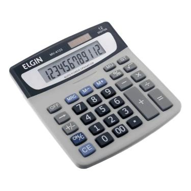 Imagem de Calculadora De Mesa 12 Dígitos Elgin Solar Bateria Visor Lcd Cinza