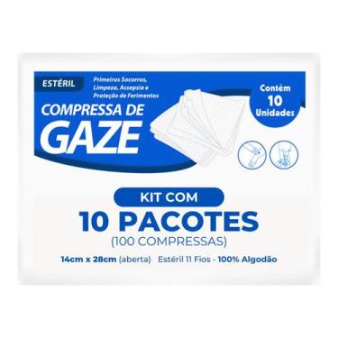 Imagem de Compressa de Gaze Estéril 11 Fios 7,5x7,5cm Algodão 10 Envelopes - Cas
