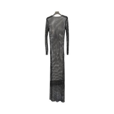 Imagem de Vestido Transparente De Manga Longa Com Strass E Malha, Gola Redonda, 