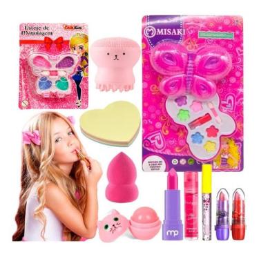 Imagem de Kit Maquiagem Infantil Batom Brilho Sombra Gloss Lip Balm - B FASHION