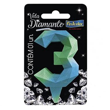 Imagem de Vela Diamante N 3 Azul E Verde Festcolor