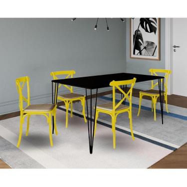 Imagem de Jogo De Mesa Elen Retangular 140X80Cm Preto Com 4 Cadeiras Katrina Amarela Assento - Preto
