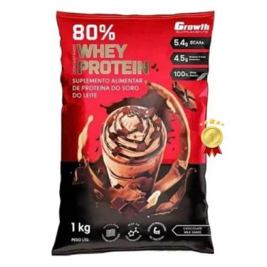 Imagem de Whey Protein Proteina Growth Suplementos Pura 80% Sabor Chocolate 1Kg