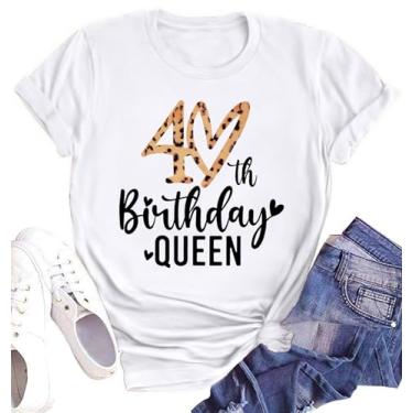Imagem de Camisetas de aniversário para mulheres 40º aniversário rainha camiseta 40 anos aniversário esquadrão camiseta aniversário menina tops, Branco, P