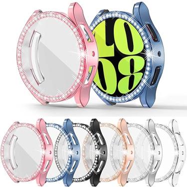 Imagem de [Pacote com 6] Capas protetoras de tela RICHONE para Galaxy Watch 6 de 44 mm com strass Samsung Smart Watch 6 SM-R940, acessórios flexíveis de TPU com glitter, para-choques para mulheres e homens