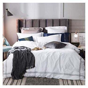 Imagem de Jogo de cama king size 100% algodão, capas de edredom, conjunto de cama 220 × 240 cm, lençol de cima, fronhas 4 peças solteiro – macio 100% (branco completo)