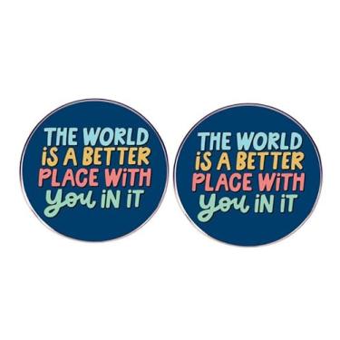 Imagem de 2 broches de esmalte motivacionais inspiradores, o mundo é um lugar melhor com você dentro dele alfinete de lapela, acessórios de chapéu de bolsa de roupas, 3cm（1.2“）, Metal, Sem Pedra Preciosa