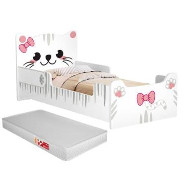 Imagem de Mini Cama Juvenil Gatinha Montessoriana Com Colchão Branca Rosa Menina
