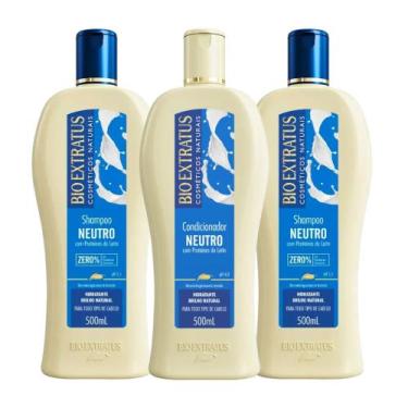Imagem de Kit 2 Shampoo 1 Condicionador Brilho Natural Neutro 500 ml Bio Extratu