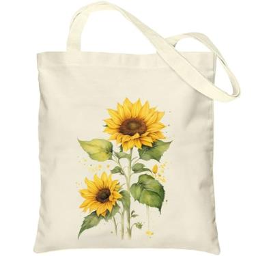 Imagem de Amakoo - Bolsa de lona estética para mulheres, lindas bolsas de algodão reutilizáveis de pano para compras de mercearia - A, Girassol, Medium