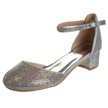 Imagem de Badgley Mischka Sapatos de festa de salto médio para meninas - bico fechado com tira no tornozelo salto alto para meninas - preto/prata/champanhe/ouro rosa (tamanhos 11-13 criança pequena/tamanhos 1-5