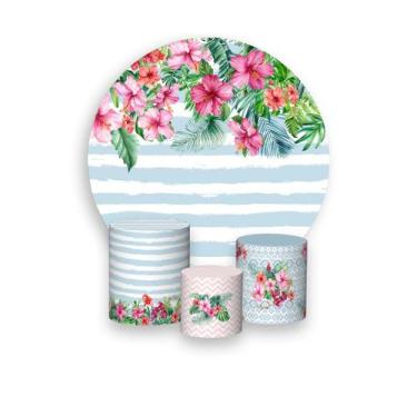 Imagem de Painel De Festa Redondo 1,50x1,50 + Trio De Capas Cilindro -Tropical A