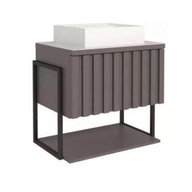 Imagem de Gabinete de Banheiro Suspenso 100% MDF 80cm Metalon Com Cuba Havai Mgm