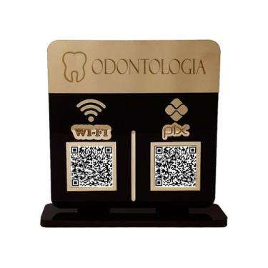 Imagem de Placa Display Logo e 2 Qr Code Pix e Wifi em Acrílico Dourado e Preto 