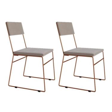 Imagem de Kit 2 Cadeiras de Jantar Málaga Assento Veludo Bege Base Cobre - ASTUR