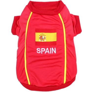 Imagem de Parisian Pet Camisa para cães - Fantasia esportiva de tecido de malha respirável bordada "Espanha" - Roupas esportivas de futebol e olímpicas para animais de estimação - Camisetas leves para cães