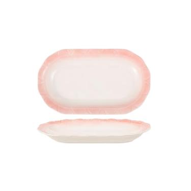 Imagem de Conjunto de tigela e prato de cerâmica simples e personalizado, tigela de arroz de cerâmica rosa doméstica prato de sopa de macarrão - prato de peixe de renda de 32 cm - pó de mudança gradual