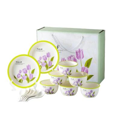 Imagem de Utensílios de mesa domésticos criativos personalizados, placa divisória fofa para perda de peso para uma pessoa - 14 cabeças, seis tigelas e seis colheres, dois pratos