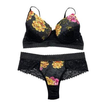 Imagem de Conjunto de Calcinha e Sutiã Rendado Com Bojo Floral  Lingerie Charmos