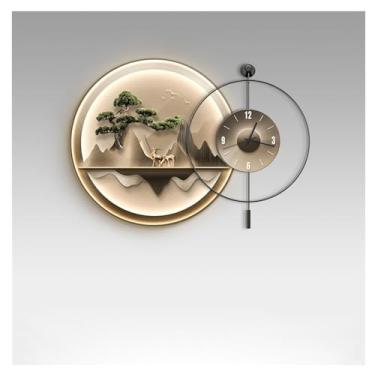 Imagem de Pintura decorativa com relógio Pintura decorativa de pinho para sala de jantar com relógio e controles remotos, esculturas de parede 3D, decoração de parede suspensa para sala de estar/sala de jantar/