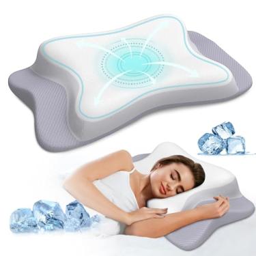 Imagem de Travesseiro cervical para alívio da dor no pescoço, travesseiro ergonômico para dormir de lado para adultos, travesseiro de espuma viscoelástica de contorno para dormir de barriga e costas laterais
