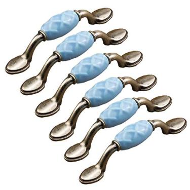 Imagem de Puxador de gaveta de cozinha azul de cerâmica para móveis puxadores de armário puxadores de armário puxadores de porta de guarda-roupa puxador de armário de cômoda (distância do orifício 76 mm)