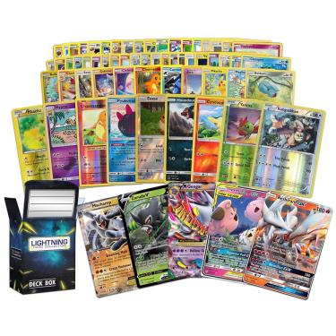 Imagem de Lote de cartas Pokémon 100 sortido com películas e caixa de baralho lcc
