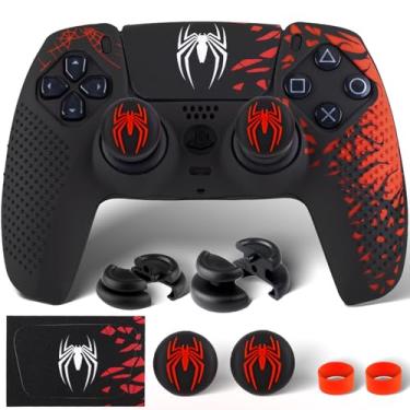 Imagem de PlayRealm 1 adesivo de capa de silicone e extensores x 2 para controle PS5 Spider Edtion vermelho