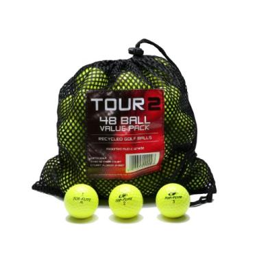 Imagem de Bolas de golfe recicladas de grau B de várias marcas em saco de malha (pacote com 48, amarelo óptico misto)