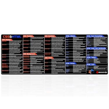 Imagem de exco vip CSS&HTML Comandos Atalhos Mouse Pad -80 x 30 x 0,2 cm Folha de Cheat Grande Estendida Mousepad PC Escritório Planilha Teclado Mouse Mat Antiderrapante Borda Costurada 0485