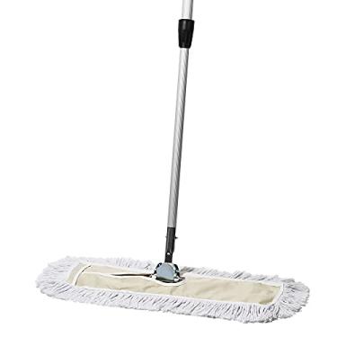 Imagem de Limpador de pó de algodão industrial Tidy Tools 61 cm – Ampla esfregão de algodão seco para pisos de madeira, azulejos, etc., Branco, 60 Inch Metal Telescopic Handle