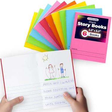 Imagem de Hygloss Products - 77006 Livros de histórias em branco para crianças - Escreva e ilustre histórias - Ótima atividade para sala de aula, casa e muito mais - 6 cores vibrantes - 14 cm x 21,5 cm, pacote com 6, cores sortidas