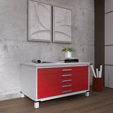 Imagem de Mapoteca Mont 5 Gavetas 71,3cm X 120,4cm Aço Cinza/Vermelho