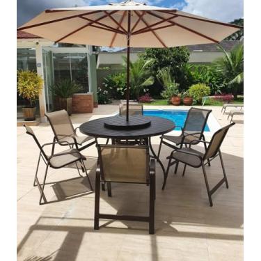 Imagem de Conjunto de Mesa para Piscina com 6 Cadeiras Jardim em Tela e Alumínio Nossa Kasa
