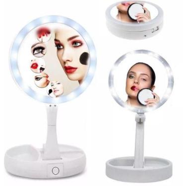 Imagem de Espelho Maquiagem Aumento 10X Dupla Face Luz Led Organizador LED REDON
