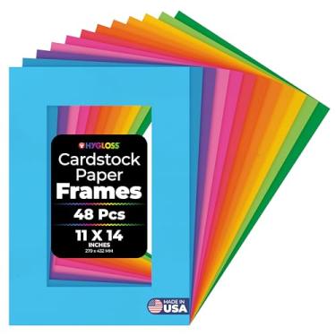 Imagem de Hygloss Products Moldura de papel cartolina Bright Specialty Frames - Grande - 28 x 35 cm - Tamanho central de 20 x 25 cm - pacote com 4 cores, grande (28 x 35,5 cm), 12 cores sortidas, 48 unidades