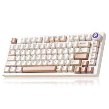 Imagem de LEOBOG HI75CPro Teclados mecânicos, RGB Backlit Tri-Mode BT5.0/2.4GHz/USB-C teclado para jogos, teclado cremoso hot swappable com teclas PBT para PC/Windows/iOS/Andriod - Interruptor turquesa, marrom