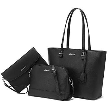 Imagem de Bolsas LOVEVOOK, Bolsas de mão e ombro femininas, Satchel, Hobo, Conjunto de 3 bolsas, Preto/prata, Medium