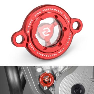 Imagem de NICECNC Capa de filtro de óleo transparente vermelha compatível com Husqvarna FE450/501/FS450 /FX350/FX 450 2017-2023 FE250 FE350 FC250 FE350 2014-2023 FC450 2016-2023 Consulte Montagem