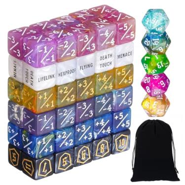 Imagem de Seenelling 65 Pieces Dice Set Compatible with MTG with Keyword Token Dice & Plus 1 Life Counter & Shield in 6 Vibrant Colors for Cards Gaming Accessories