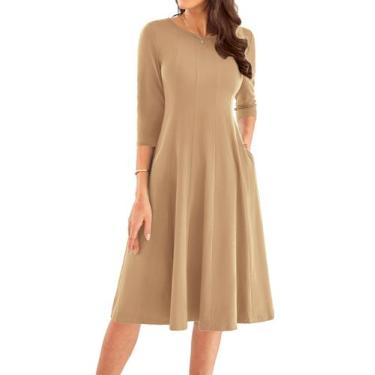 Imagem de Vestido GRACE KARIN, primavera, evasê, gola redonda, manga 3/4, manga 