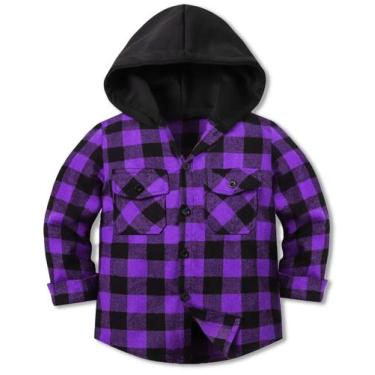 Imagem de Jaqueta de flanela com capuz para menino, roxo cromante, preto - Cromo