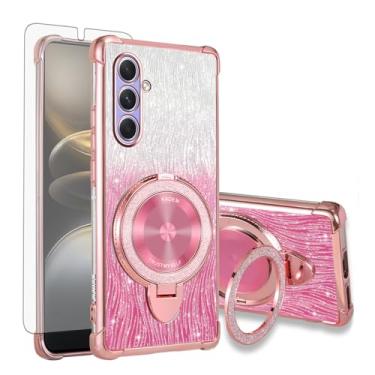 Imagem de Asuwish Capa de celular para Samsung Galaxy A55 5G capa magnética com protetor de tela de vidro temperado e glitter brilhante à prova de choque anel rígido suporte rígido acessórios A 55 55A A555G