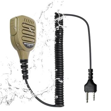Imagem de Microfone de alto-falante de ombro universal para rádios bidirecionais GMRS, Plug & Play com clipe giratório e botão de pressionar para falar, compatível com Midland AVPH10 GXT1000VP4 LXT (Desert Tan)