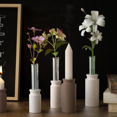 Imagem de Castiçais e vasos de flores secas, moldes de silicone, garrafa de amor, molde de resina, cilindro feito à mão, castiçal artesanal, molde de concreto (trompete)